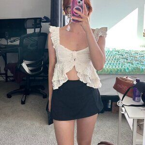white ruffle bow butterfly top